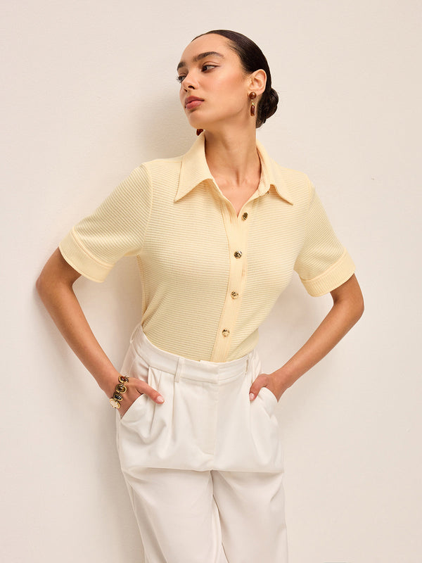 Kısa Kollu Örme Polo Ceket