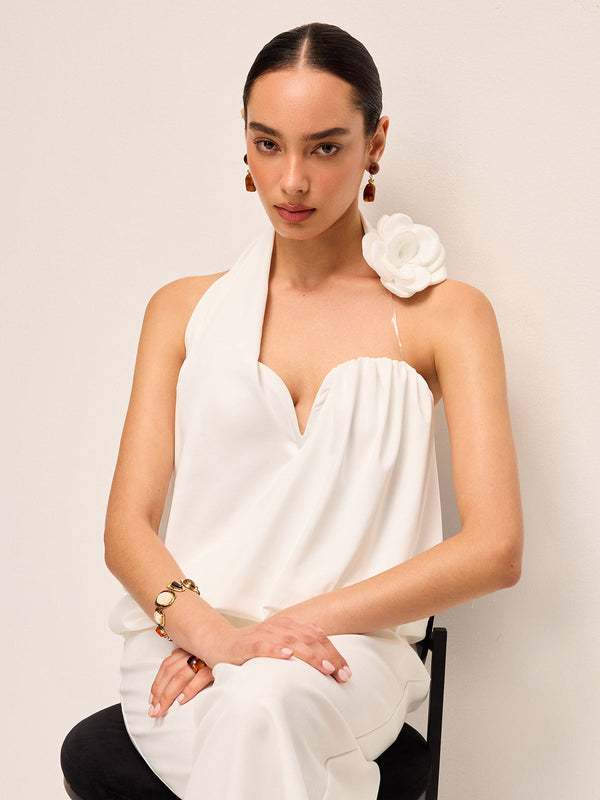 3D Çiçek Desenli Askılı Üst