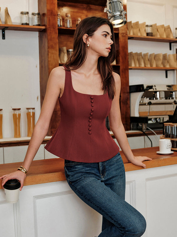 Kare Yakalı Fermuarlı Atlet