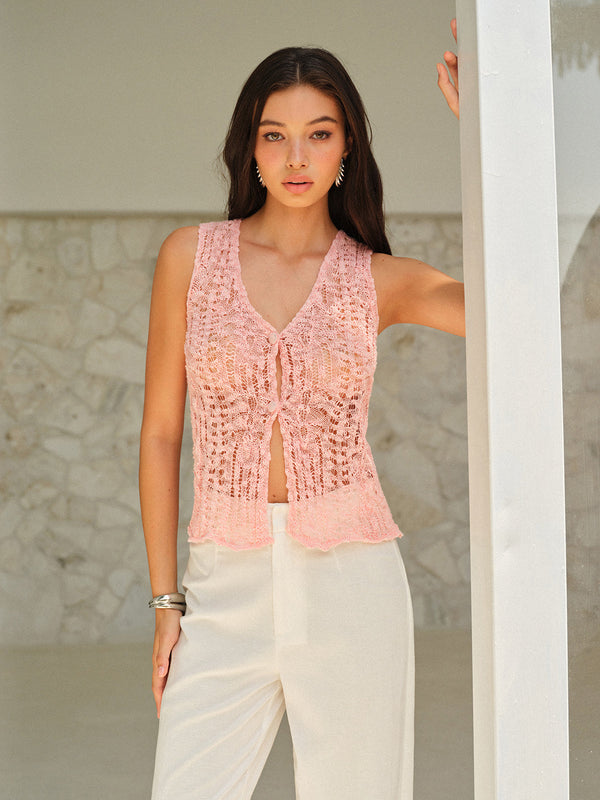 V Yaka Yarı Şeffaf Kolsuz Yelek