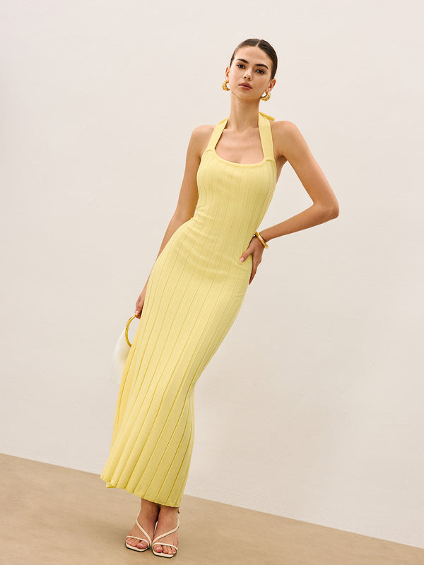 Boyundan Bağlamalı Ribana Örgü Elbise