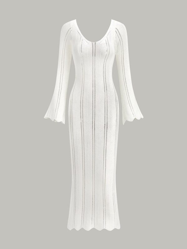 İçi Boş Fırfırlı İnce Maxi Kazak Elbise