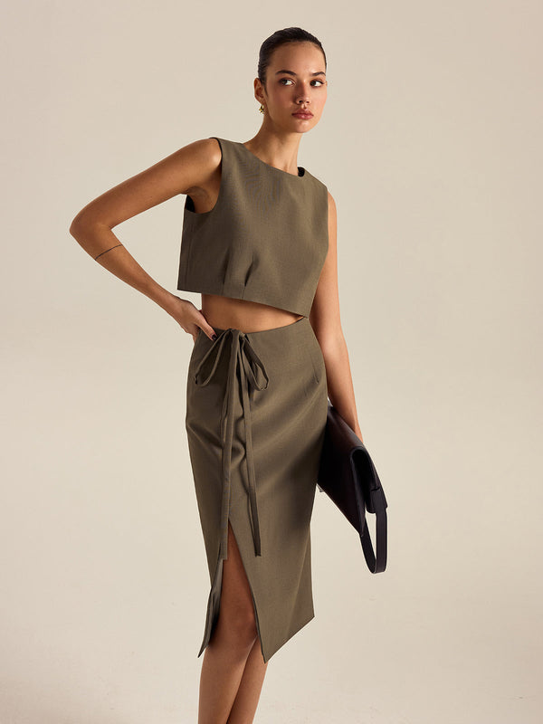 Yan Bağcıklı Yırtmaçlı Etek