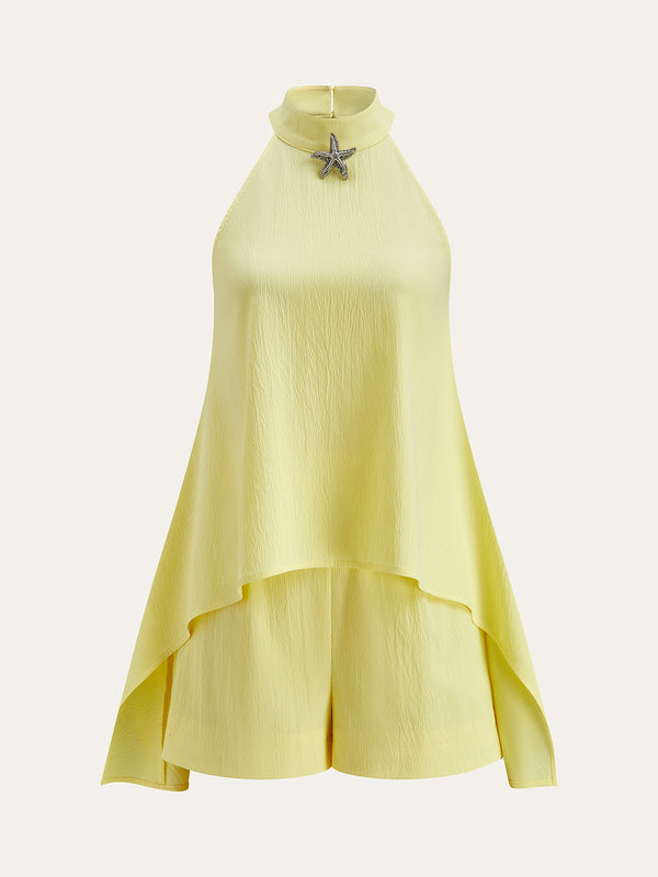 Boyundan Bağlamalı Asimetrik Paça Şort Takımı