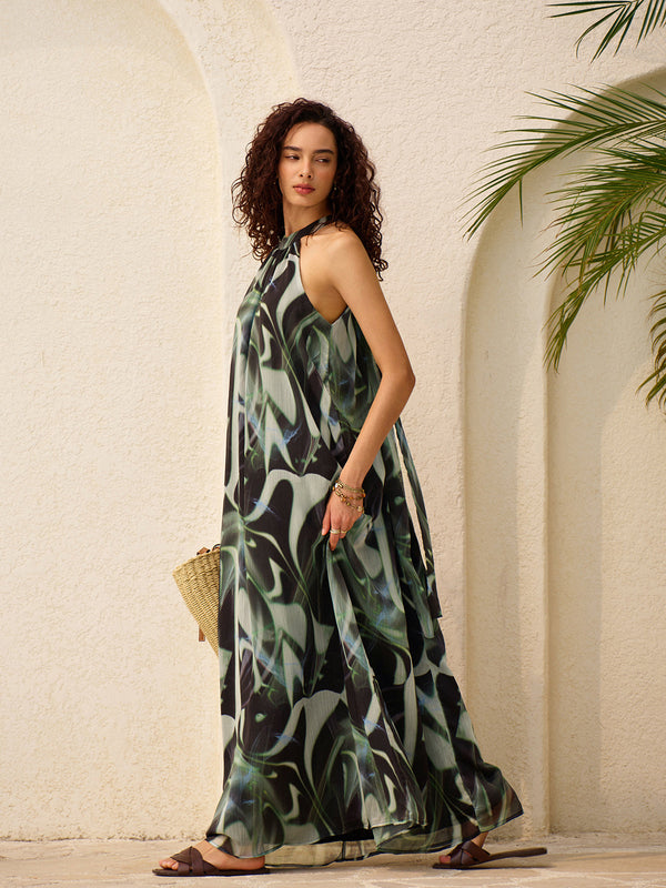 Akıcı Soyut Askılı Elbise