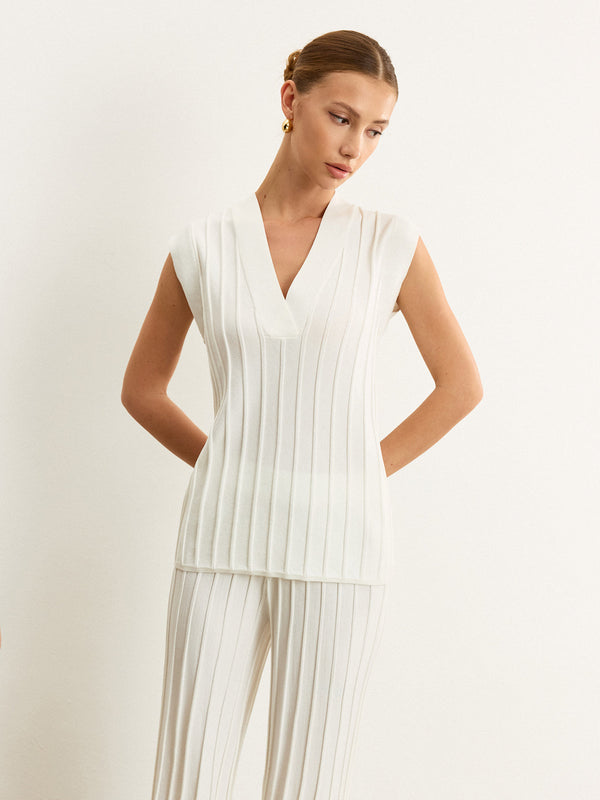 Kabartmalı Örgü V Yakalı Atlet