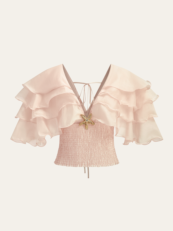 Yarı Şeffaf Fırfırlı Metal Dekorlu Bel Sıkılaştırıcı Üst