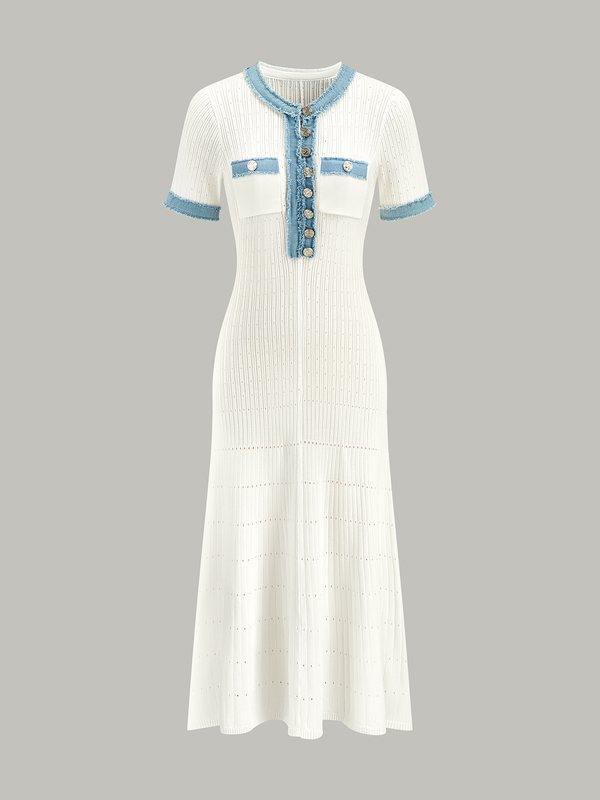 Kenarları Kesilmiş Örgü Midi Elbise