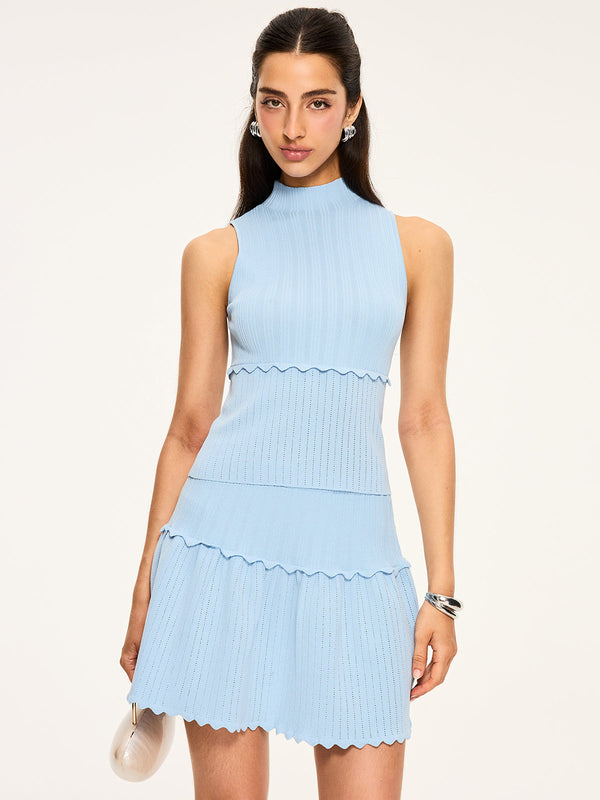 Dokulu Dalgalı Etek Ucu Örme Etek Takımı