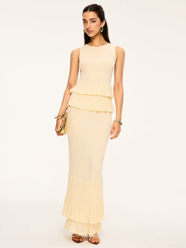 Örgü Volanlı Kolsuz Üst