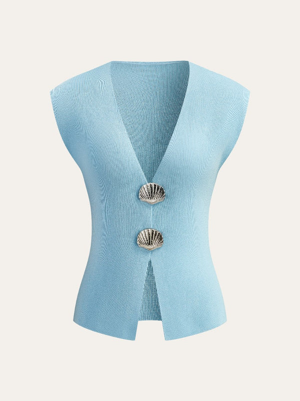 Kabuk Düğmeli Örgü Yelek