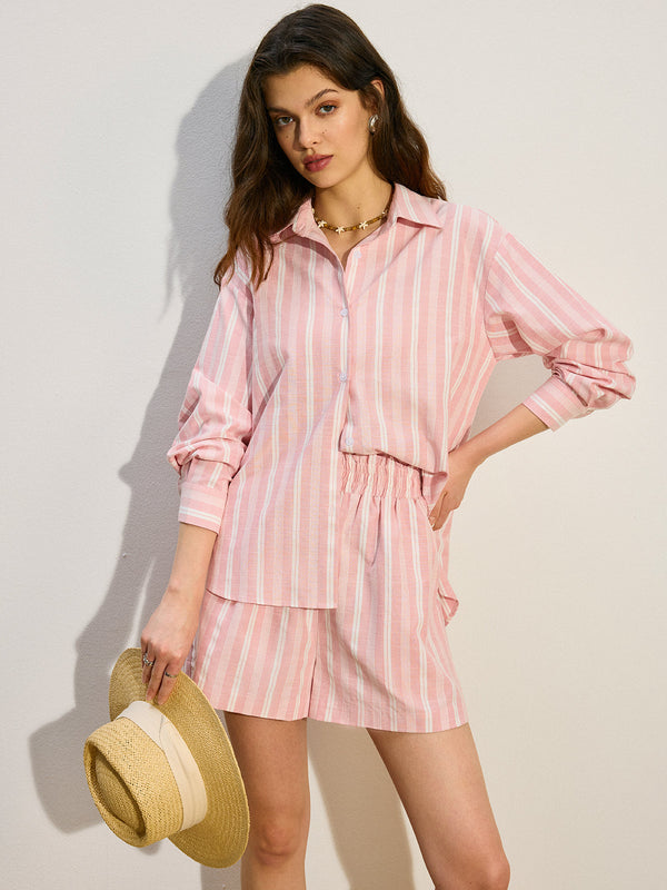 Büyük Boy Çizgili Şort Takımı