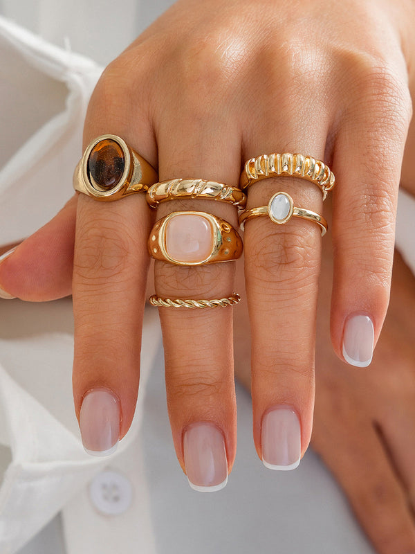 Altı Parçalı Karışık Taş Ve Doku Yüzük Seti