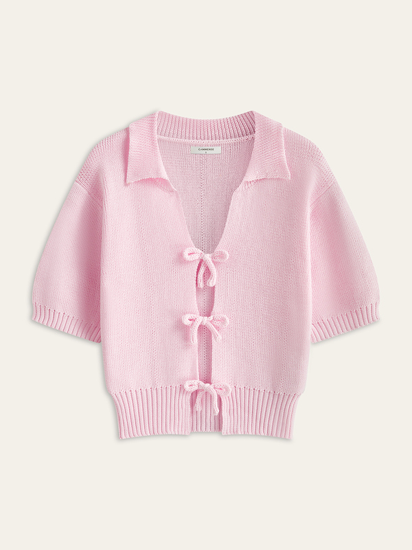 Fiyonk Detaylı Kısa Kollu Örgü Üst