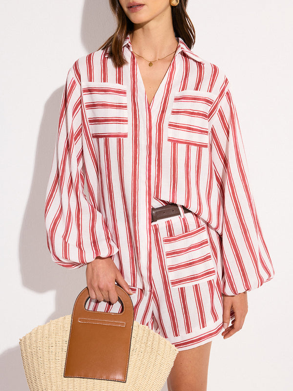 Cepli Çizgili Şort Takımı