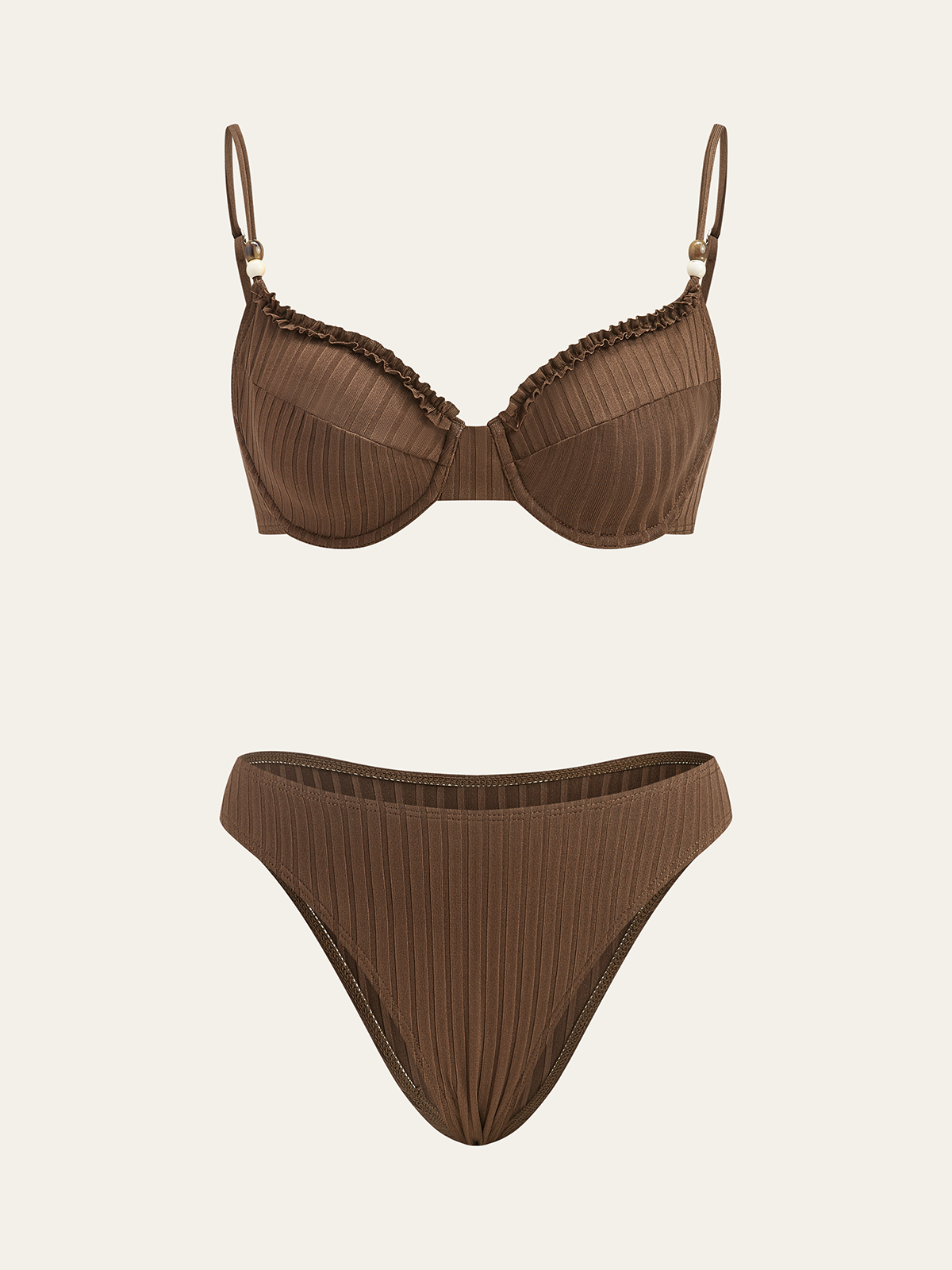Fırfırlı Detaylı Kaburga Bikini Takımı