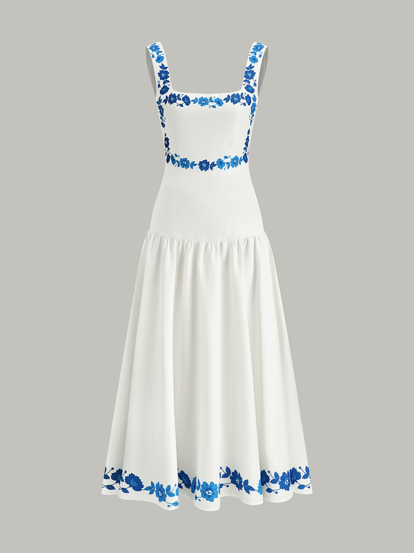 Sırtı Fiyonklu Desenli Midi Elbise