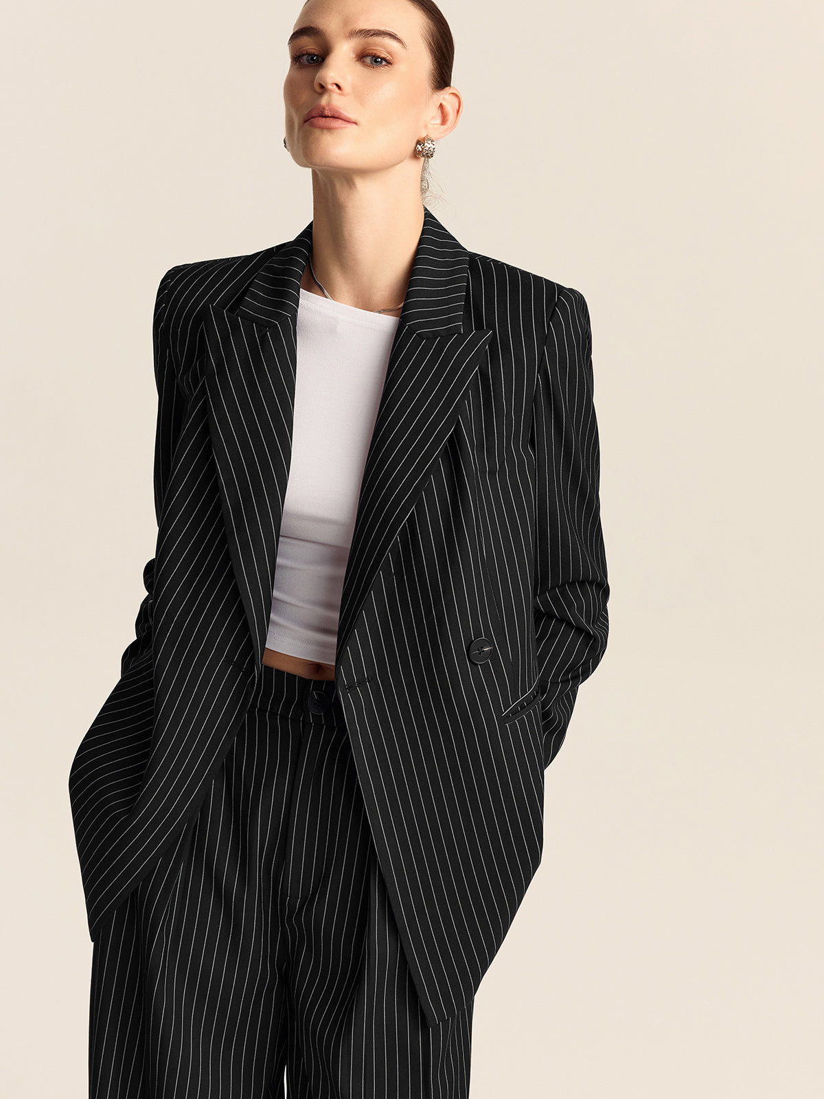 Çizgili Kruvaze Blazer