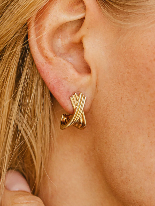 Altın Çapraz Kaplama Halka Küpeler