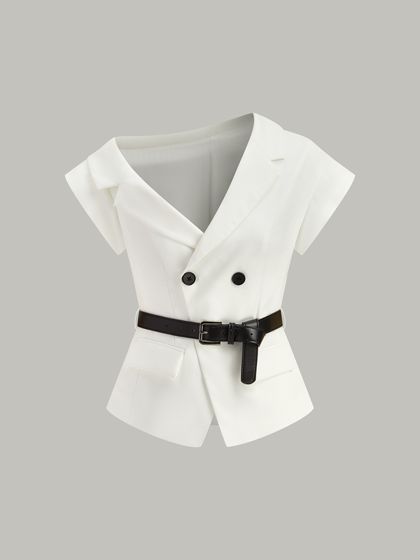 Asimetrik Kemerli Blazer Üst