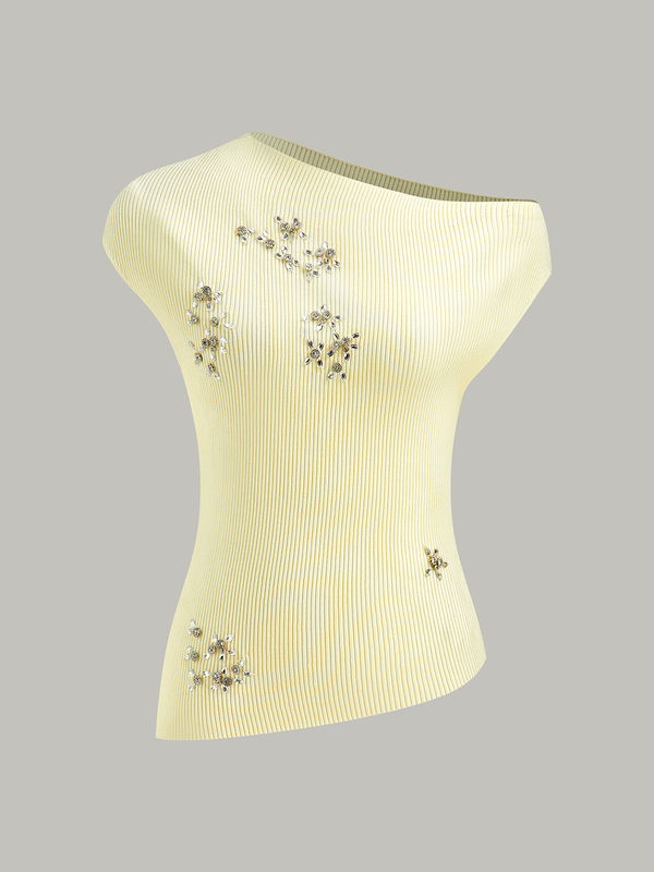 Kristalli Omuz Açık Örgü Üst