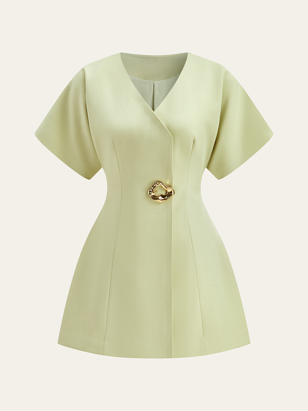 Kısa Kollu V Yaka Mini Elbise