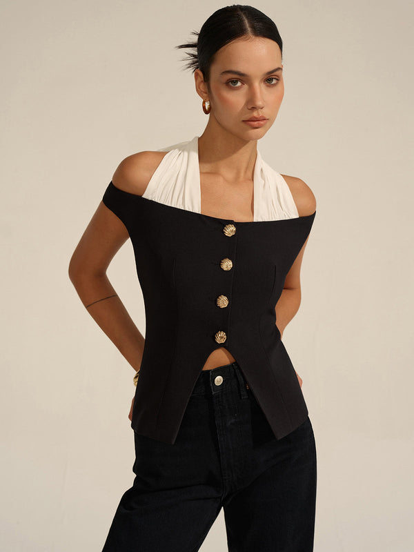 Omuzları Açık Boyundan Bağlamalı Bluz