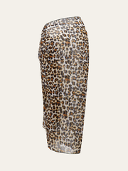 Leopar Desenli Şeffaf Malaya Peştemâli Örtüsü