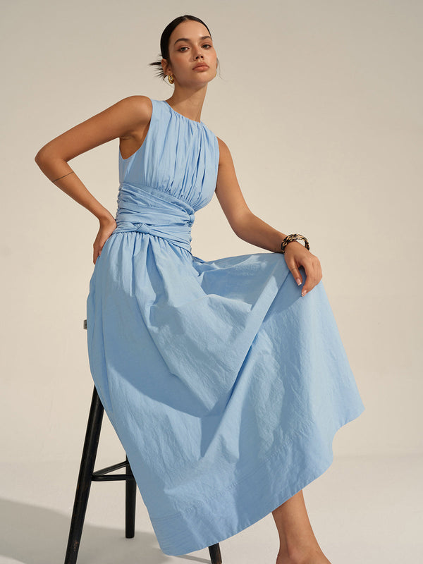 Buzgülü Bel Uzun Elbise