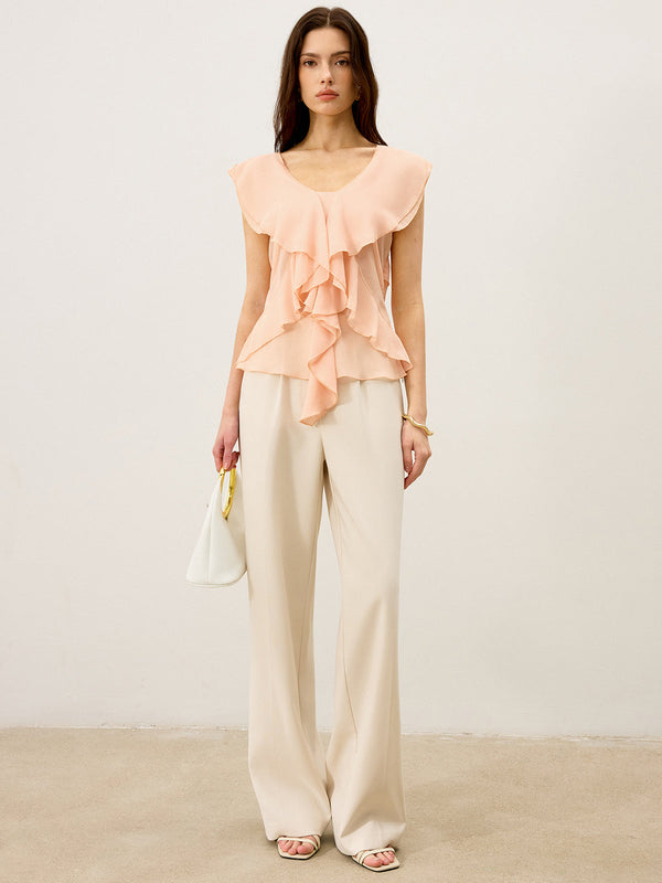 Yarı Şeffaf Fırfırlı Şifon Bluz