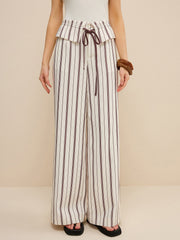 Peplum Bel Çizgili Geniş Paça Pantolon