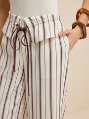 Peplum Bel Çizgili Geniş Paça Pantolon