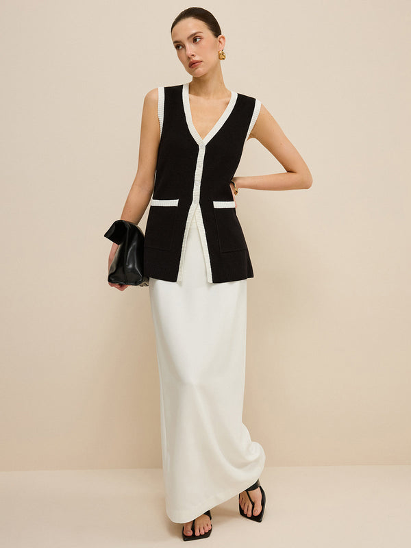 Kontrast Kesim V Yaka Örgü Yelek
