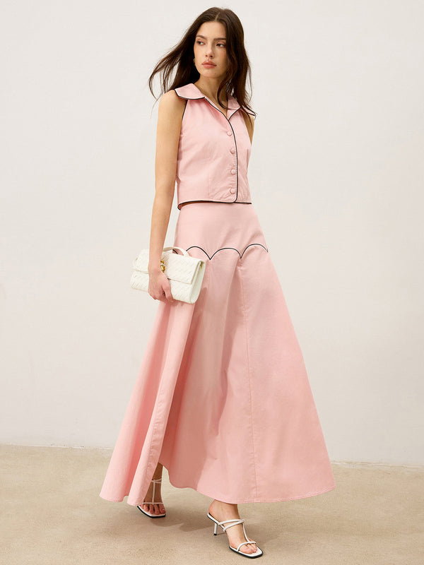 Kontrast Kesimli Uzun Etek Takımı