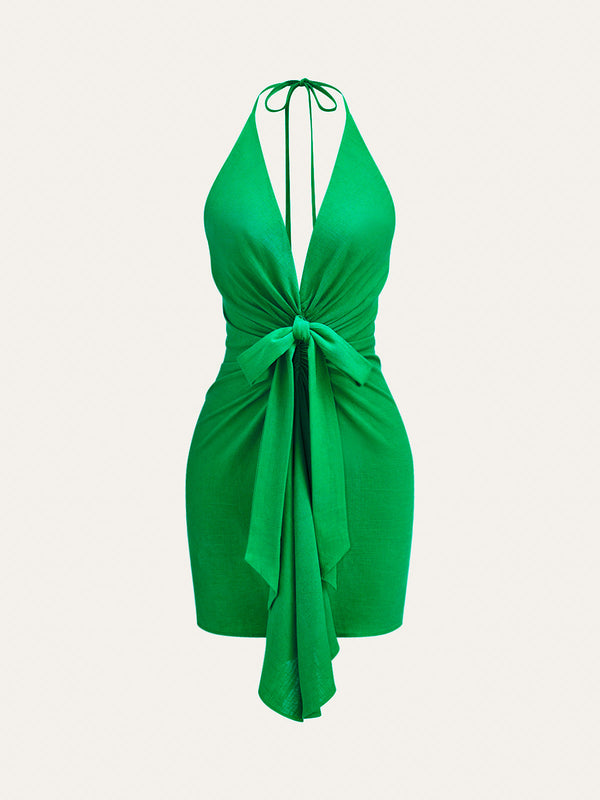 Boyundan Bağlamalı Düğümlü Elbise