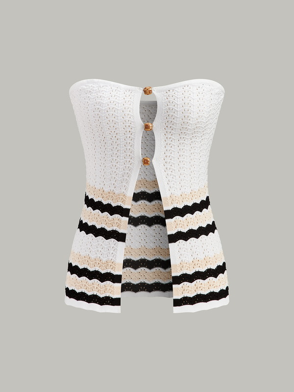 Çizgili Etek Ucu Askısız Örgü Üst