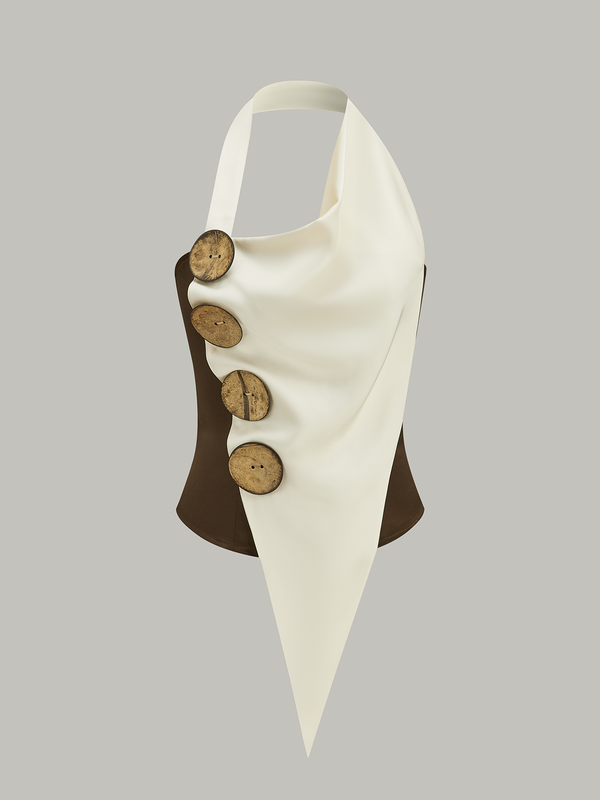 Büyük Düğmeli Asimetrik Askılı Üst