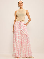 Boho Keten Görünümlü Geniş Paça Pantolon