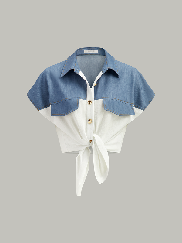 Renk Bloklu Kısa Kollu Gömlek