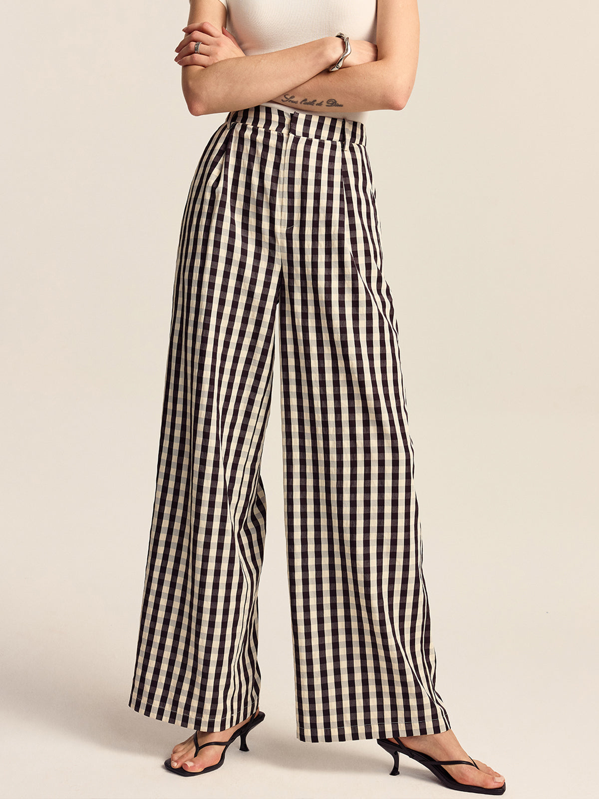 Gingham Geniş Paça Pantolon