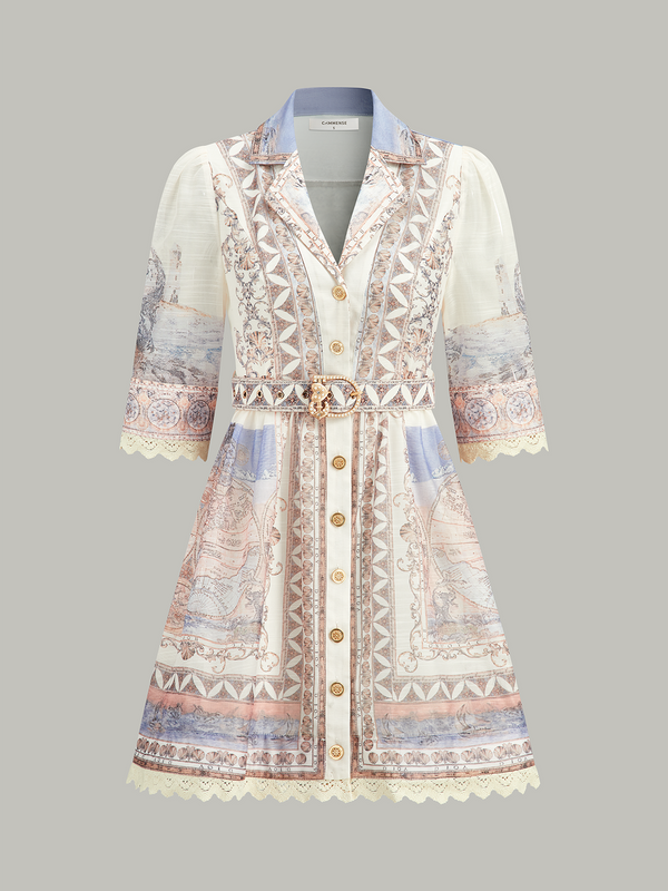 Kemerli Yarı Şeffaf Düğmeli Elbise