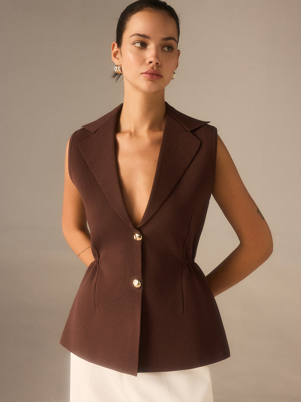 Metal Düğmeli Örme Kolsuz Blazer