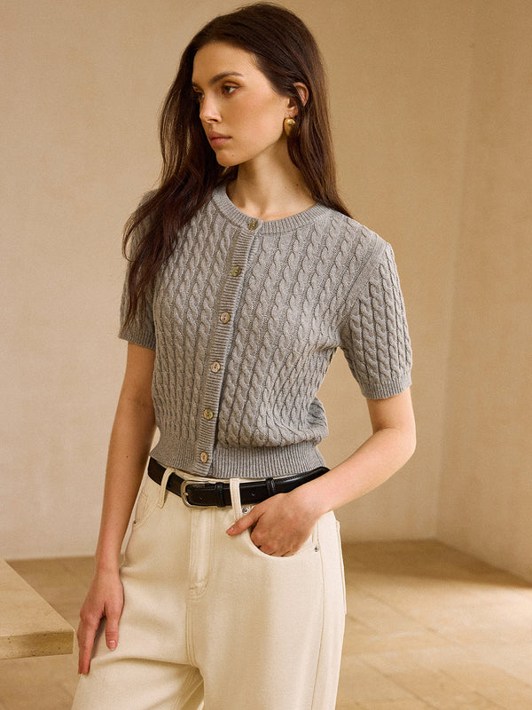 Kablo Örgü Kısa Kollu Hırka