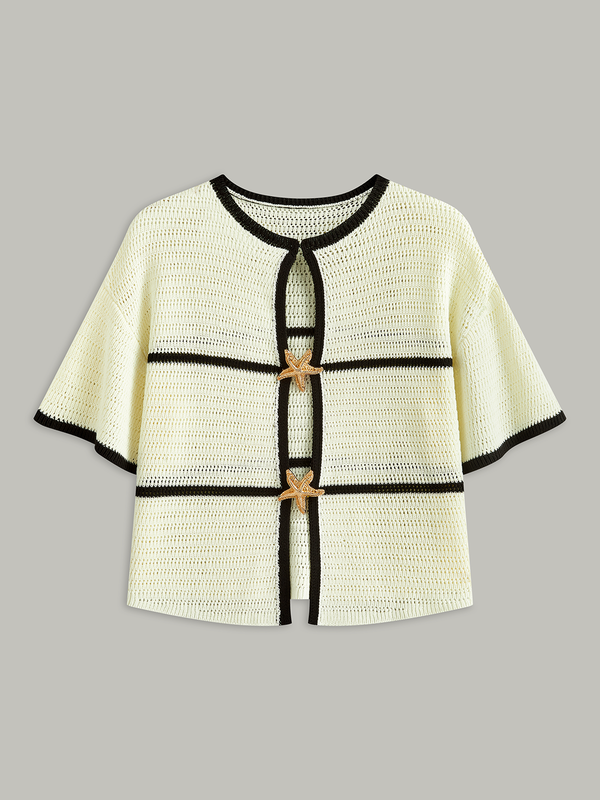 Kontrast Kesim Deniz Yıldızı Düğmeli Örme Üst
