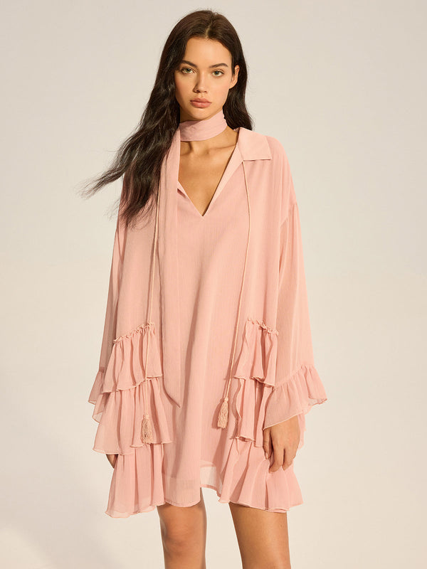 Şifon Volanlı Mini Elbise