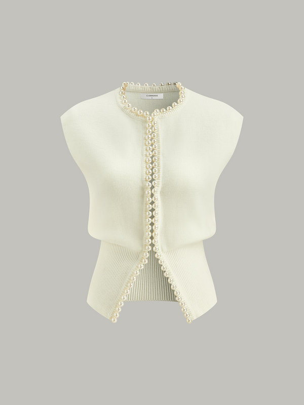 İnci Dekorlu Kısa Kollu Hırka