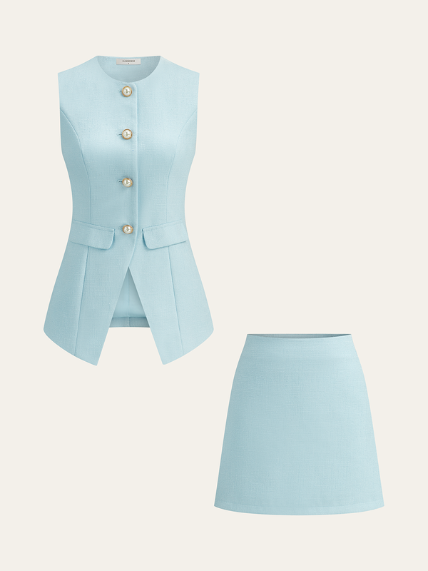 Tüvit İnci Blazer Ve Mini Etek Takımı