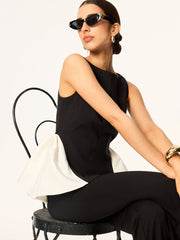 Renk Bloklu Peplum Bel Kolsuz Bluz