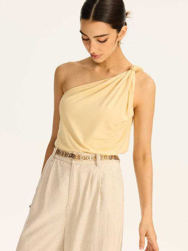 Tek Omuzlu Büzgülü Örgü Üst