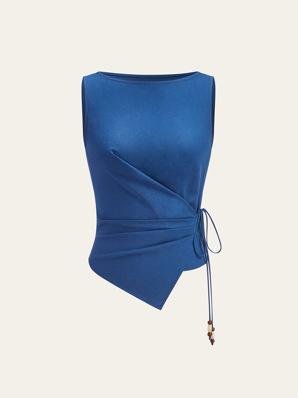 Boncuklu İpli Asimetrik Bağlamalı Kolsuz Üst